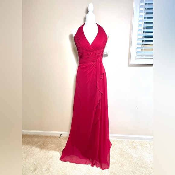 NWT David’s Bridal Halter Long Formal/Ball Prom Dress Gown Red Womens Sz 6 - Picture 2 of 14